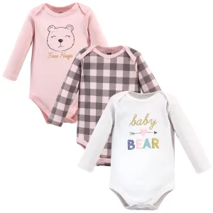 Hudson Baby Cotton Long-Sleeve Bodysuits, Girl Baby Bear 3-Pack