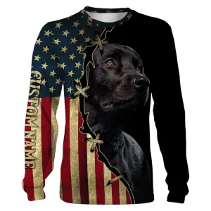 Labrador Retriever 3D Long Sleeve Custom All Over Print USA Flag Black Labrador Shirt