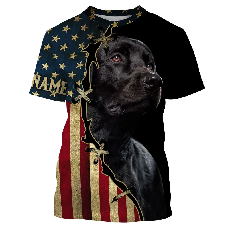 Labrador Retriever 3D Long Sleeve Custom All Over Print USA Flag Black Labrador Shirt