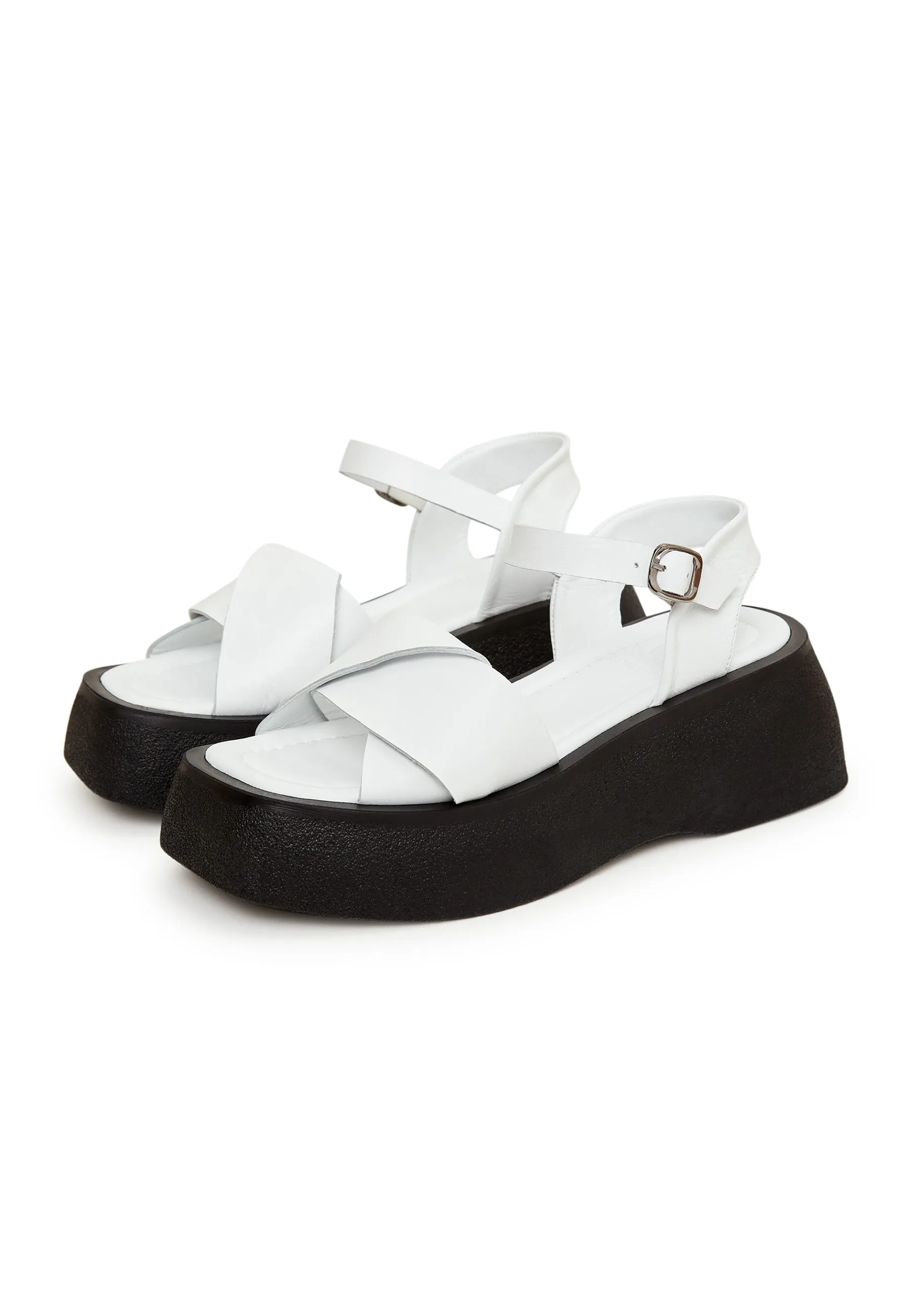 Leather Platform Sandals - White