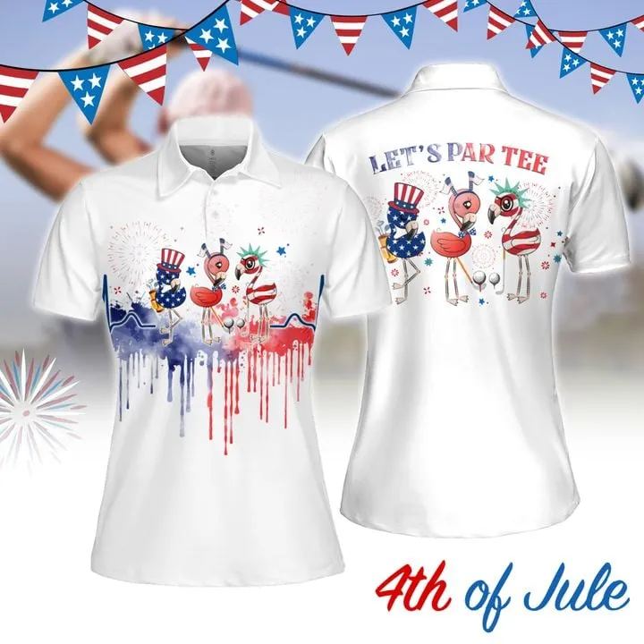 Let's Par Tee flamingo American Women Golf Apparels, Women Golf Polo shirt