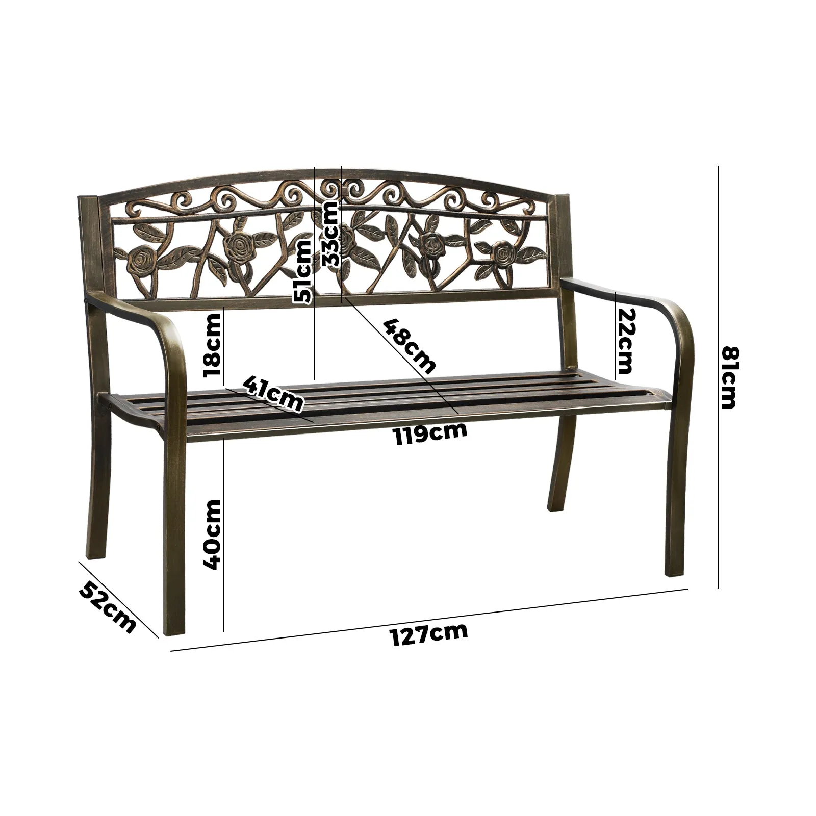 Livsip Garden Bench Outdoor Furniture Patio Seat Park Backyard Chair Bronze