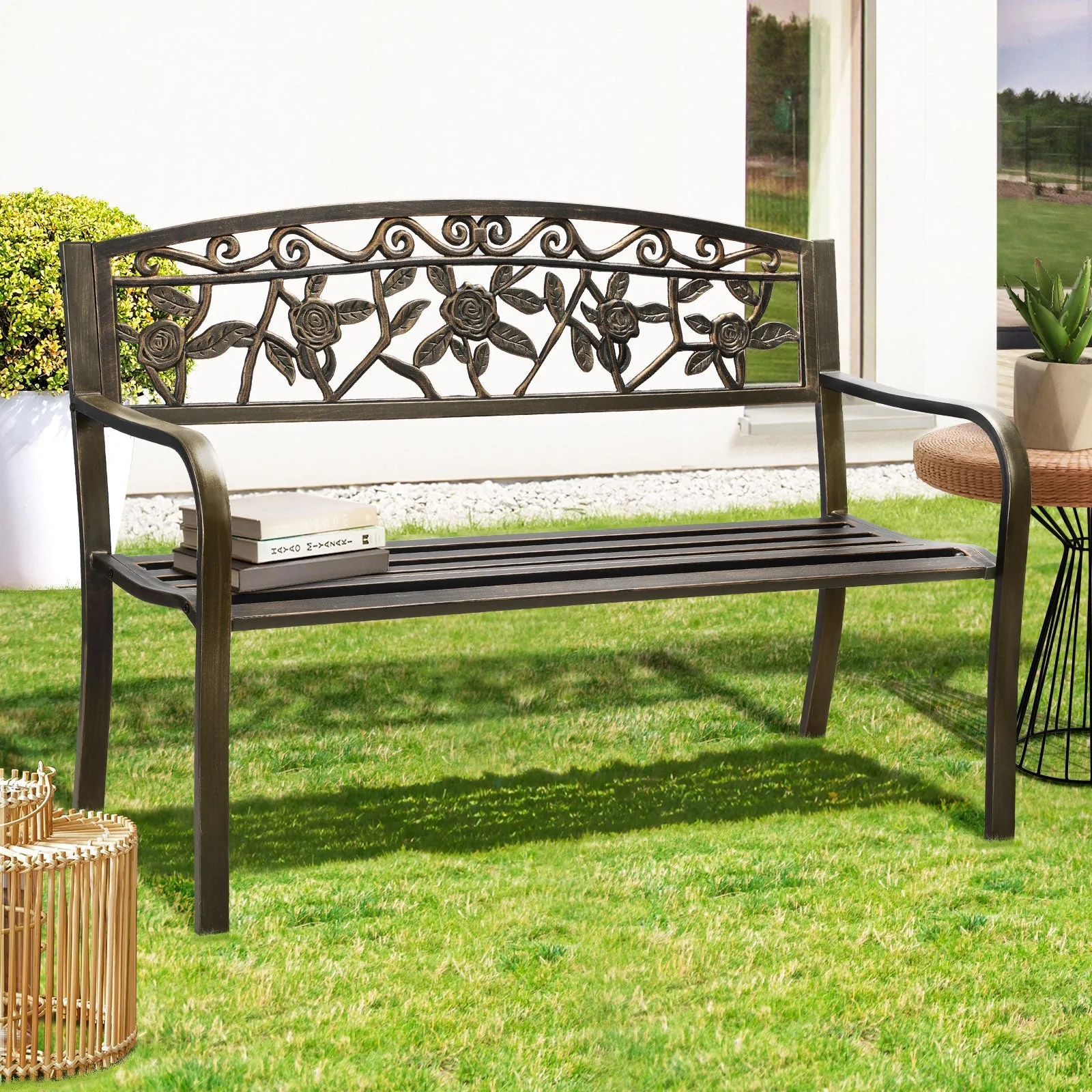 Livsip Garden Bench Outdoor Furniture Patio Seat Park Backyard Chair Bronze