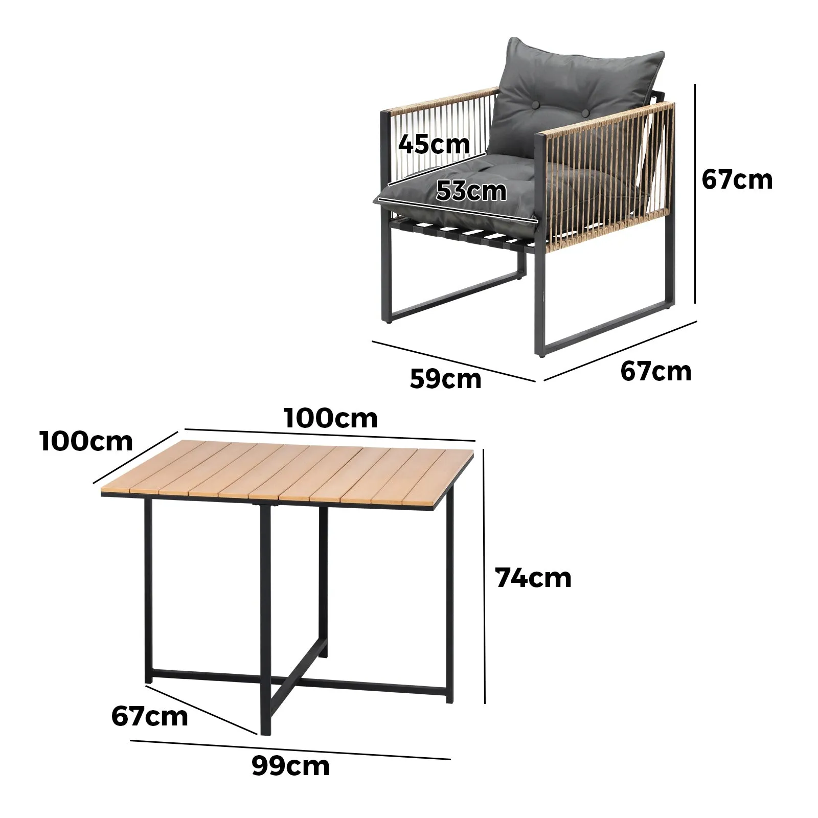 Livsip Outdoor Dining Set Furniture Patio Setting Wood-Plastic Table 4 Seater