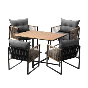 Livsip Outdoor Dining Set Furniture Patio Setting Wood-Plastic Table 4 Seater