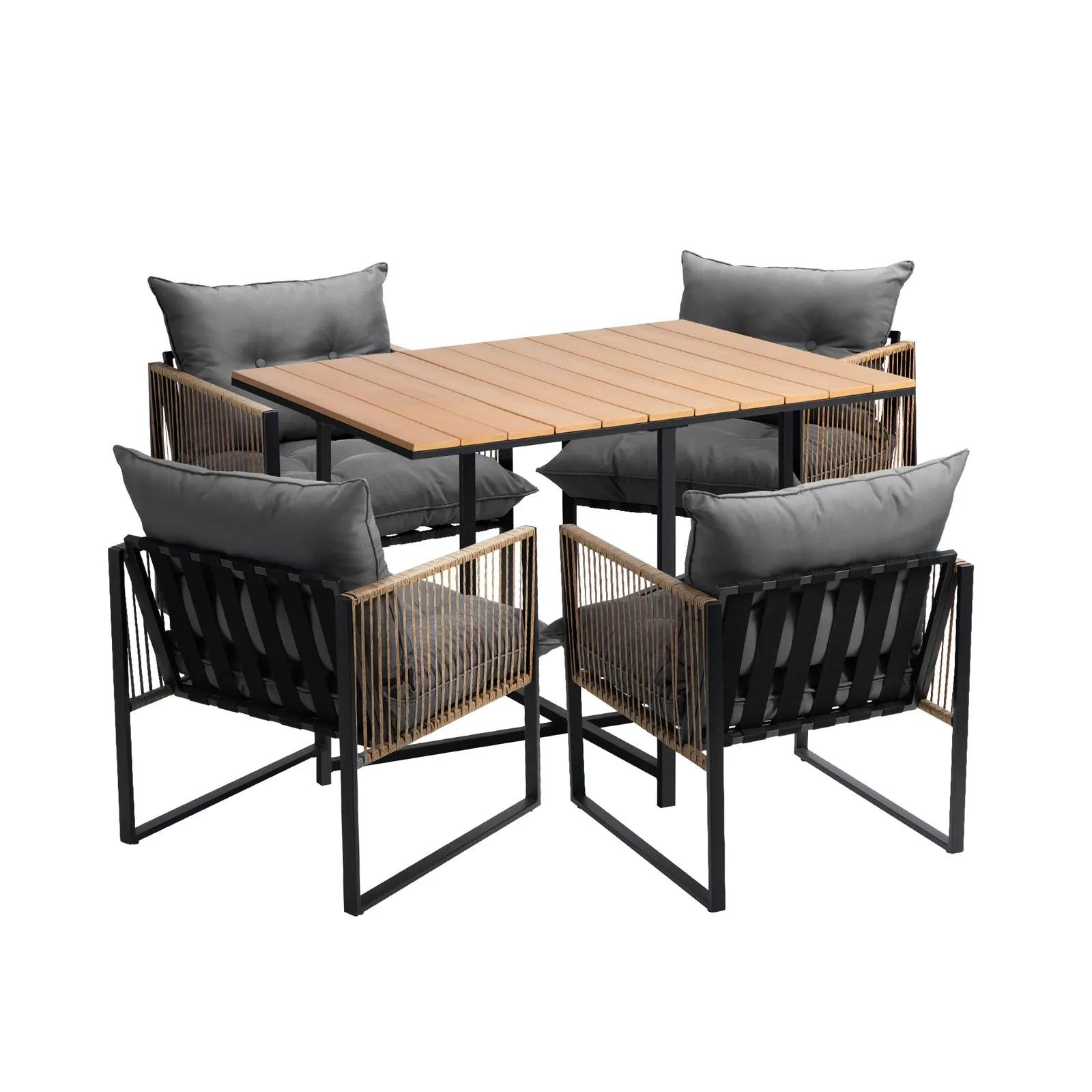 Livsip Outdoor Dining Set Furniture Patio Setting Wood-Plastic Table 4 Seater