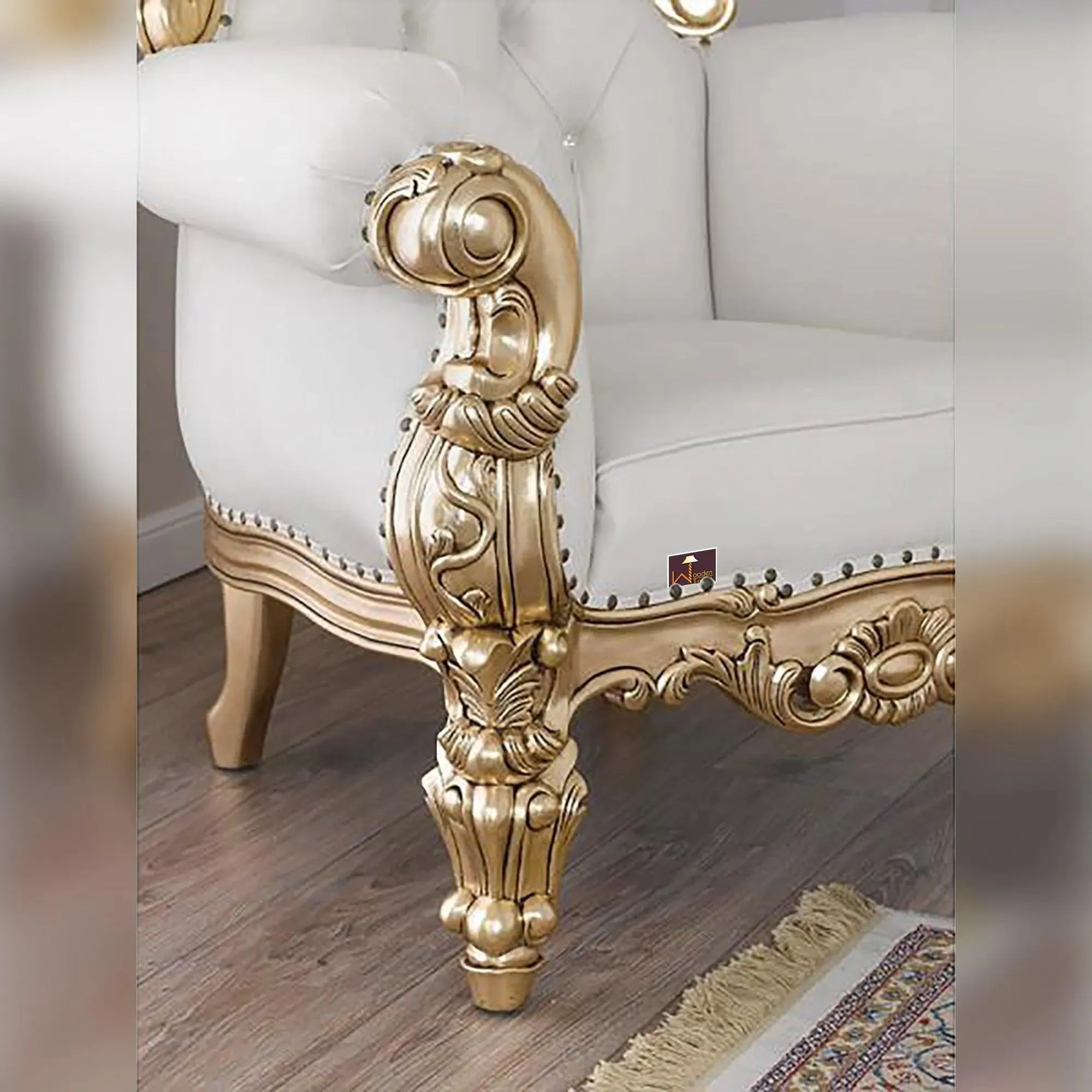 Luxurious High Back throne Gold Leaf & Buttons Chair