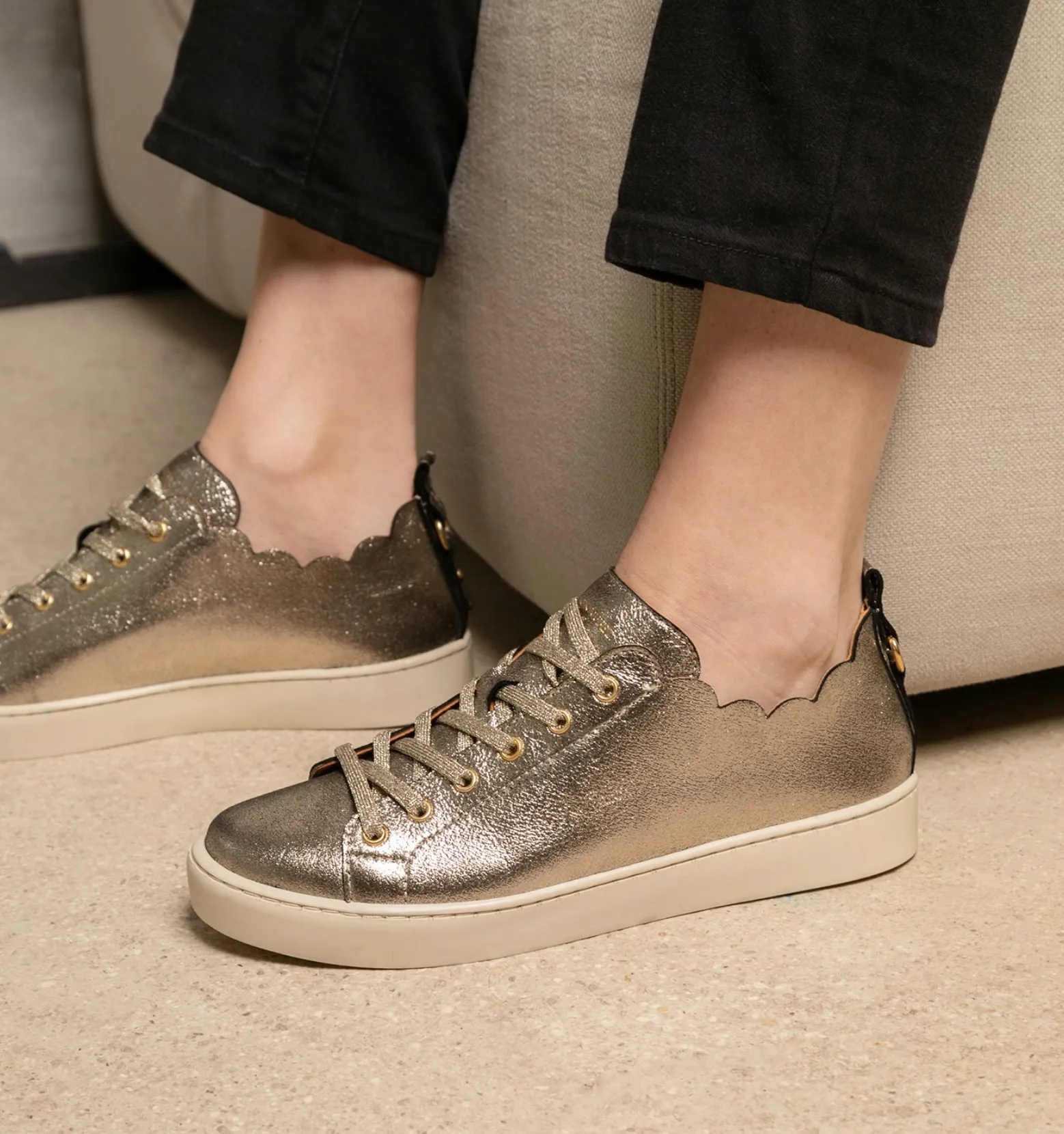 Maison Toufet Julie Gold Leather Trainers