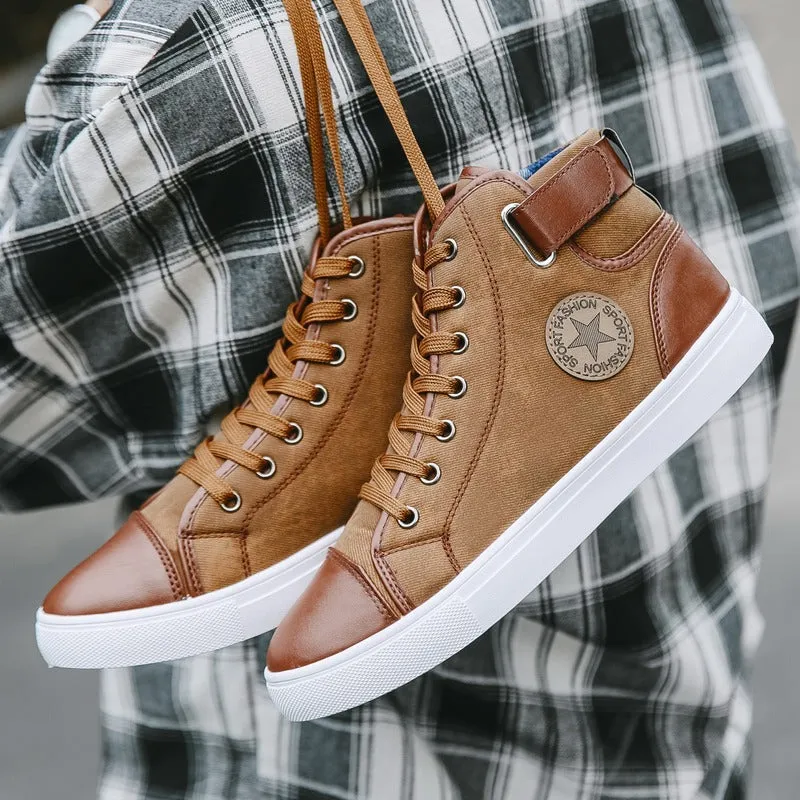 Men's Fashion Casual Sneakers High Top Shoes Breathable Round Toe Flats Boots | 8686