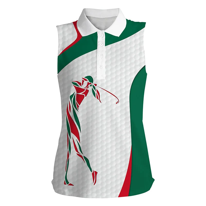 Mexican Flag Womens Sleeveless Polo Shirts Patriotic Golf Outfit Women, Unique Ladies Golf Apparel