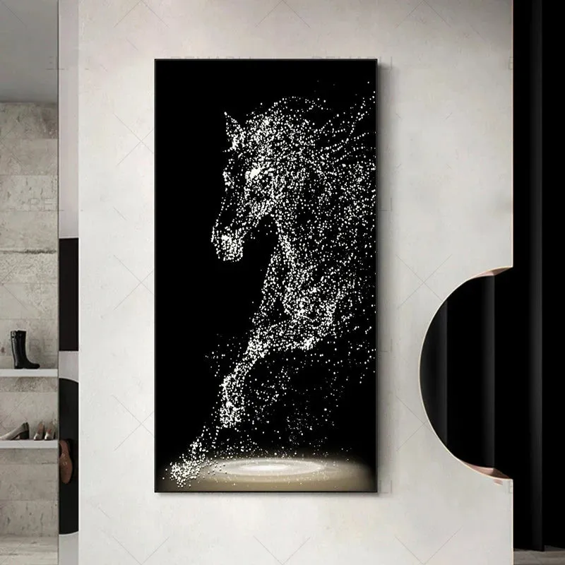 Minimalist Abstract Light Splash Horse Wall Art Fine Art Canvas Prints Equestrian Pictures For Modern Living Room Entranceway Foyer Art Decor