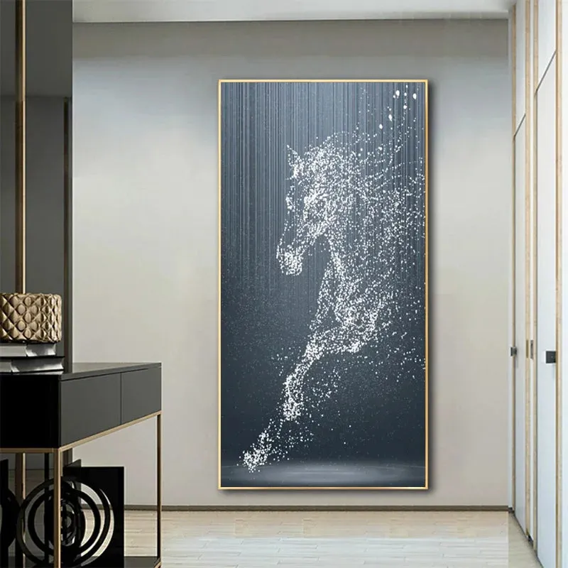 Minimalist Abstract Light Splash Horse Wall Art Fine Art Canvas Prints Equestrian Pictures For Modern Living Room Entranceway Foyer Art Decor