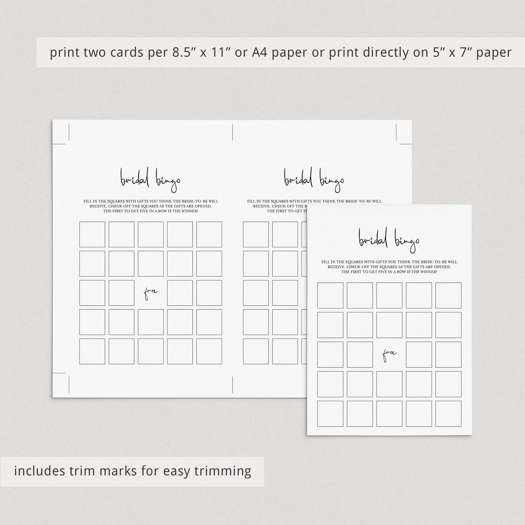 Minimalist Bridal Bingo PreFilled And Blank Cards Printable