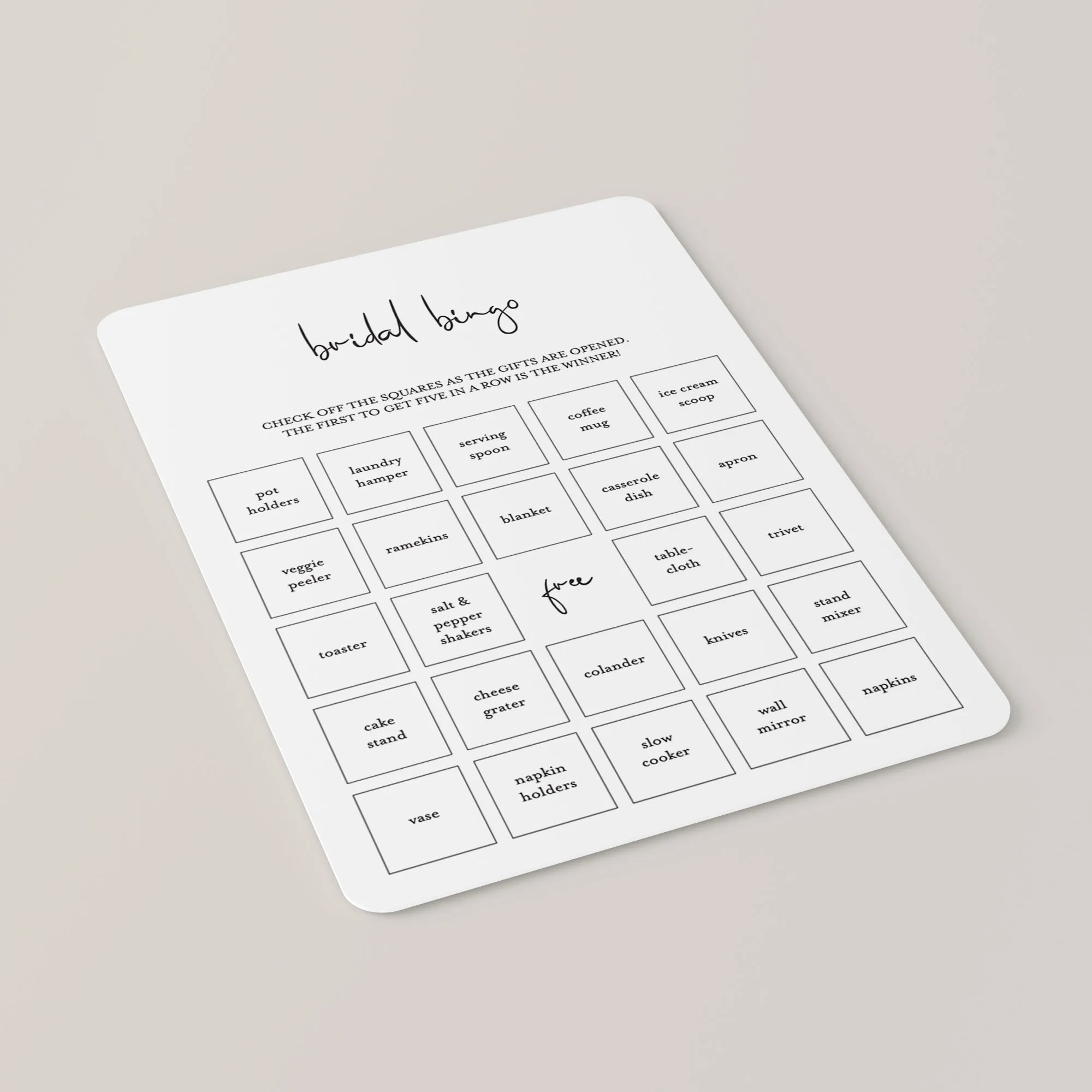 Minimalist Bridal Bingo PreFilled And Blank Cards Printable