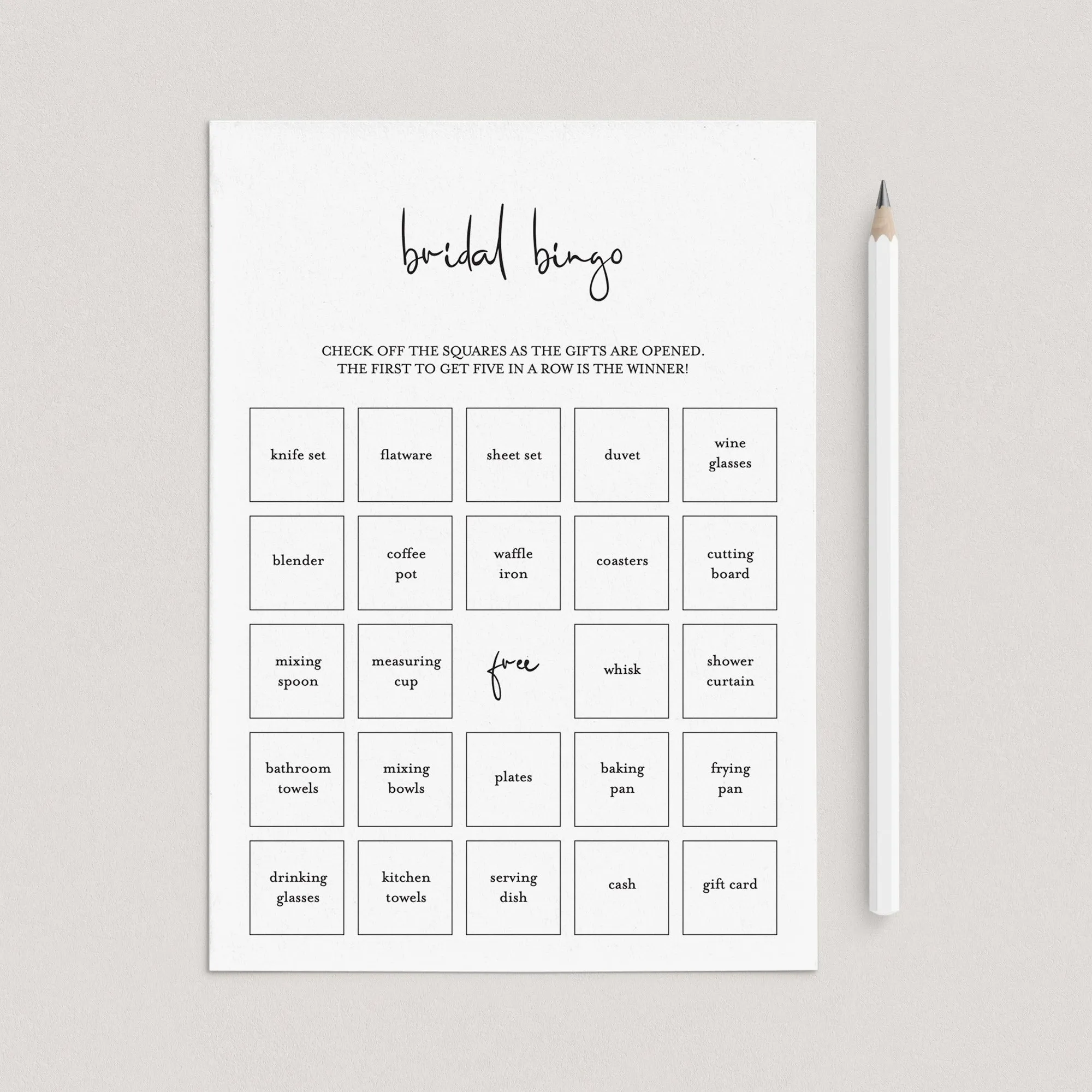 Minimalist Bridal Bingo PreFilled And Blank Cards Printable