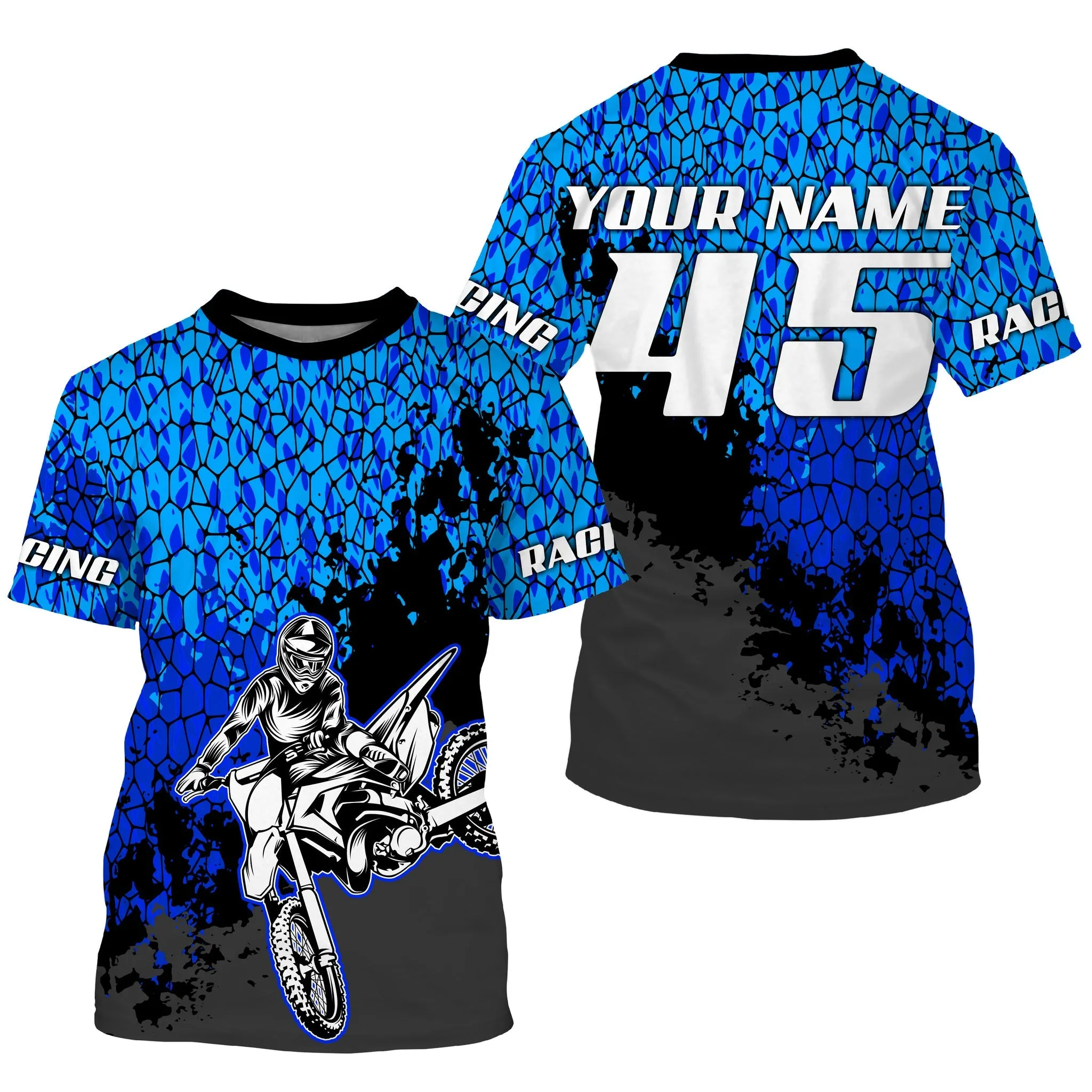 Motocross Racing Jersey Custom Name Number Kids Boys Girls Extreme Blue Mx Shirt Off-Road Motorcycle