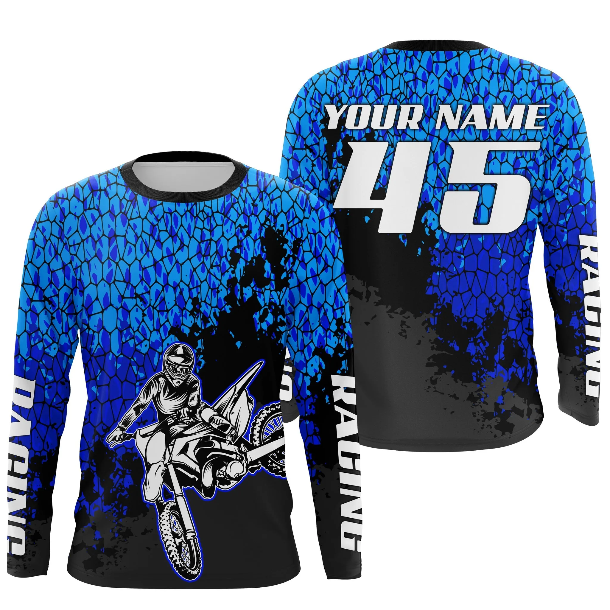 Motocross Racing Jersey Custom Name Number Kids Boys Girls Extreme Blue Mx Shirt Off-Road Motorcycle