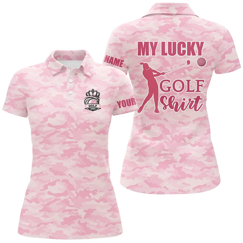 My Lucky Golf Shirt Pink Camo Womens Polo Shirt Custom Cute Camouflage Golf Gifts For Ladies