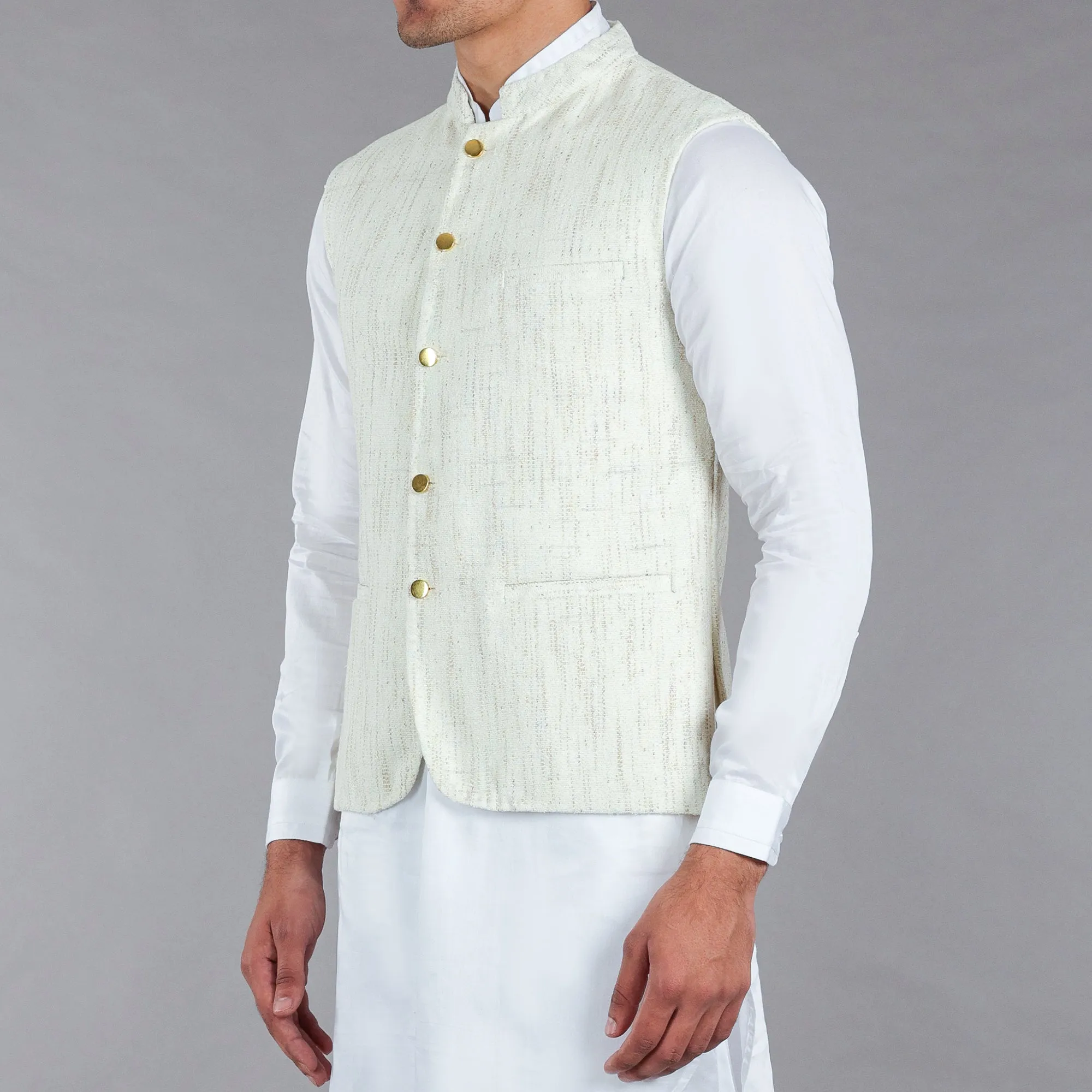 Off White Khaddar Waistcoat