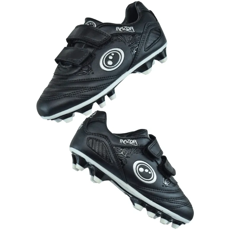 Optimum Kids Razor Easy Fasten Moulded Stud Rugby Boot Black/Silver