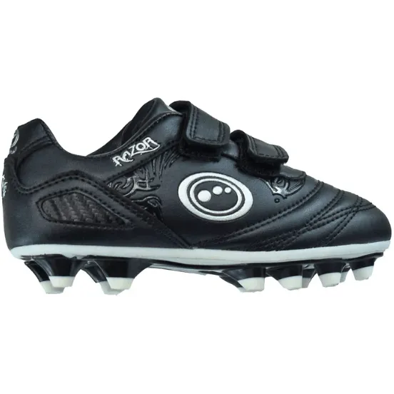 Optimum Kids Razor Easy Fasten Moulded Stud Rugby Boot Black/Silver