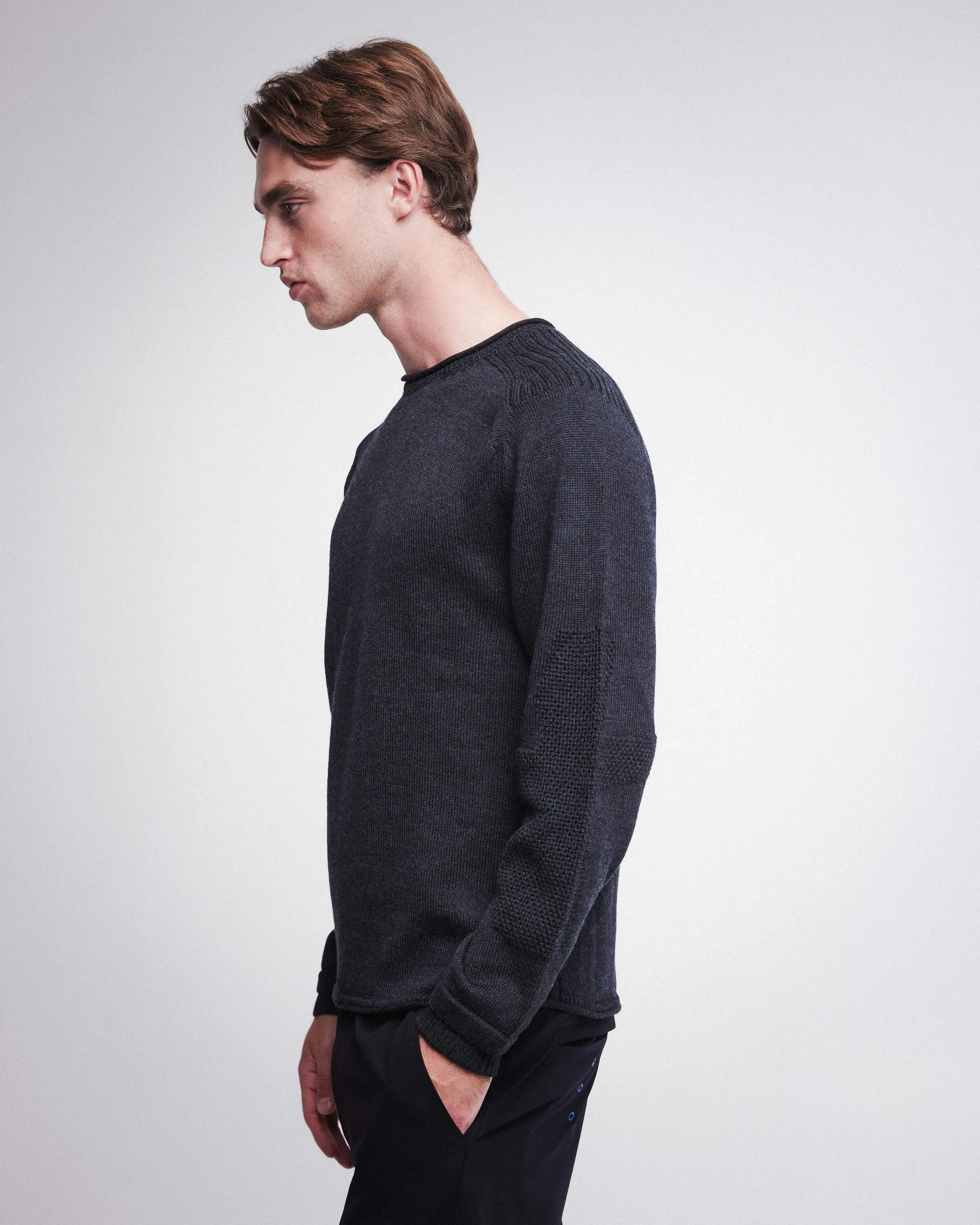 Oversized Crewneck Wool Sweater Anthracite Melange PMG05101