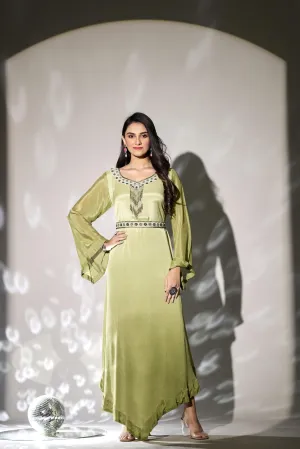 Pastel Green Embellished Premium Chinon Silk Gown