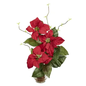 Poinsettia w/Fluted Vase Silk Flower Arrangement