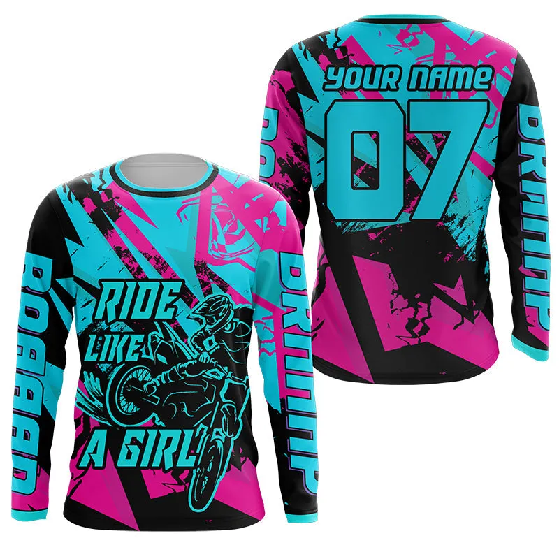 Ride Like A Girl Personalized MX Racing Jersey Girls Women Motocross Dirt Bike Long Sleeves