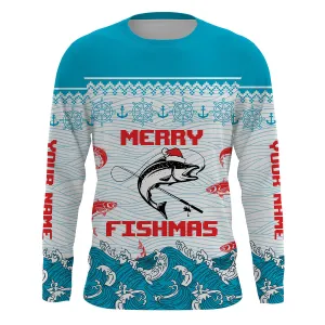 Salmon Fishing Funny Merry Fishmas Christmas pattern Fishing Shirts, Christmas Fishing gifts