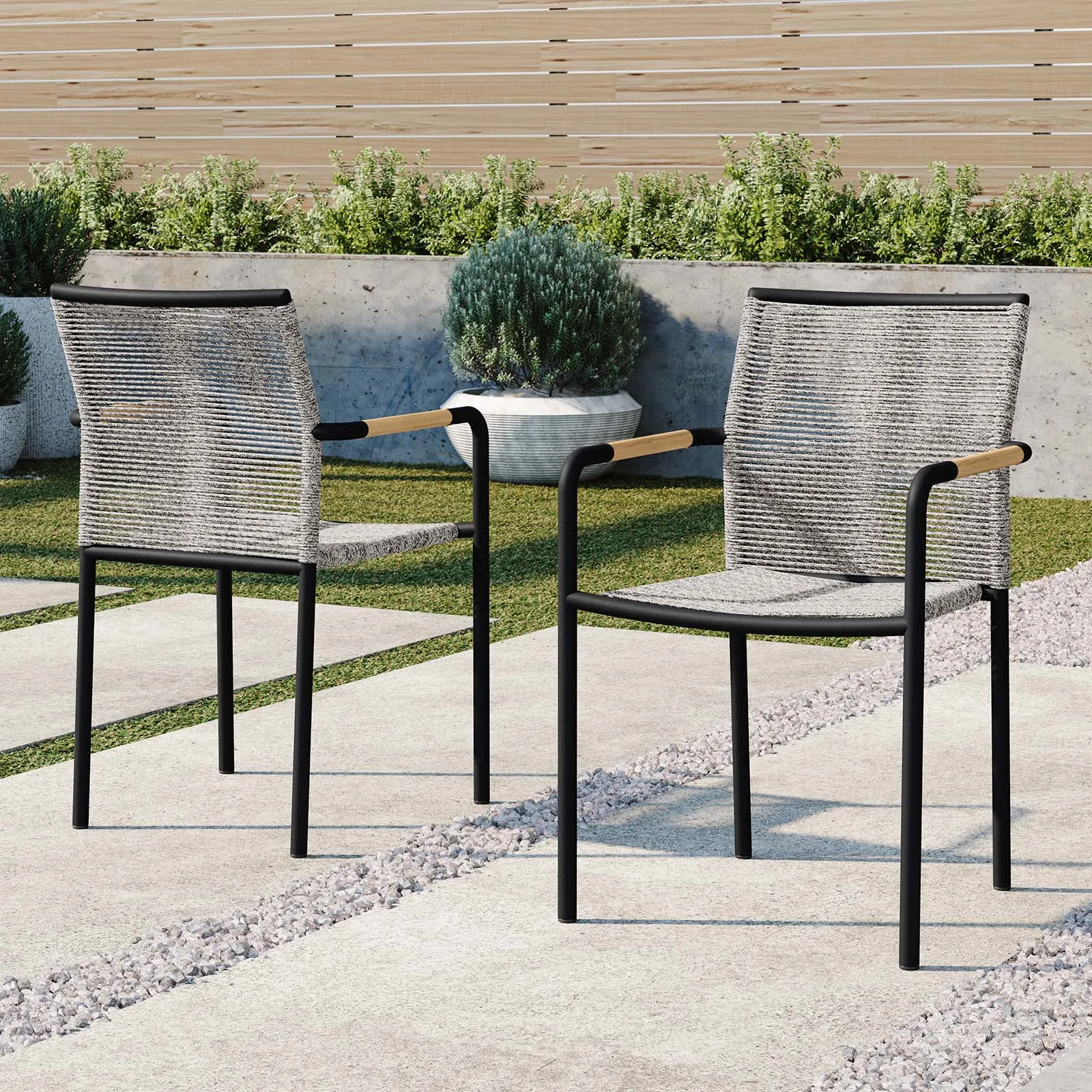 Serenity Outdoor Patio Armchairs Set of 2 Light Gray EEI-5036-LGR