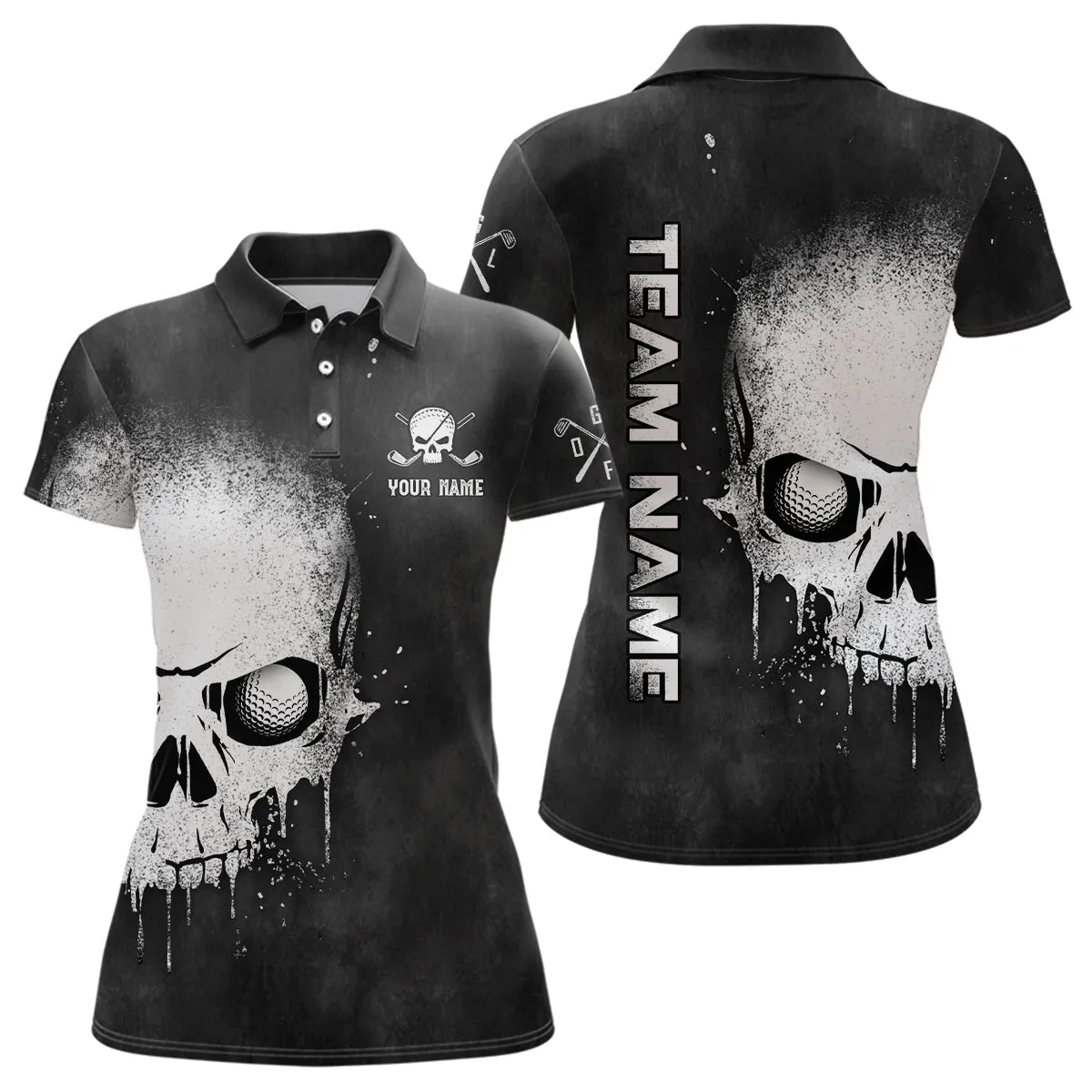 Smoke Skull Black White Women Golf Polo Shirts Custom Scary Golf Shirts For Women Golf Gifts