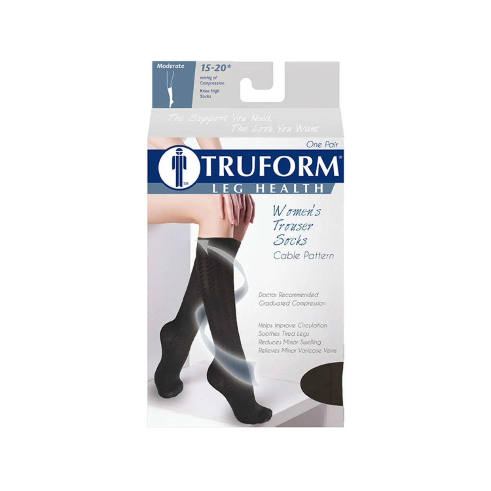 TRUFORM® Women's Trouser Knee High 15-20 mmHg, Cable Pattern