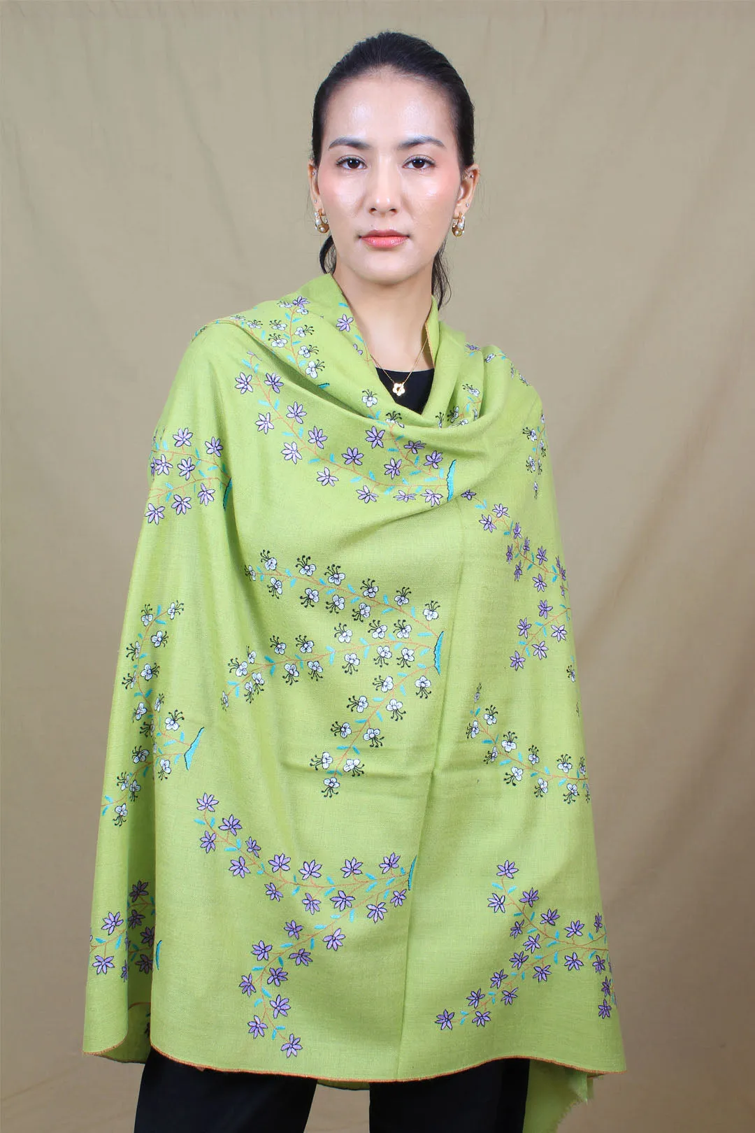 Wardah Neon Green Butidar Sozni Embroidered Pashmina Shawl