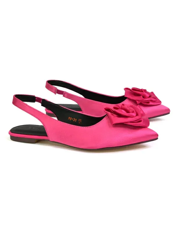 Zooey Rose Pointed Toe Sling Back Flat Ballerina Pump Shoes in Fuchsia